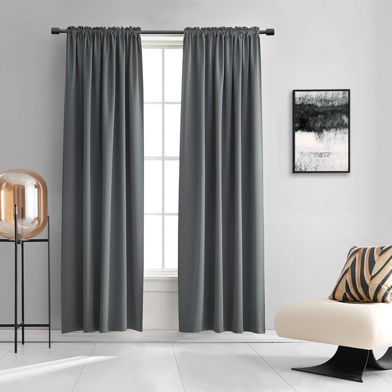 DONREN 96 Inches Long Room Darkening Curtain Draperies for Living Room - Blackout Solid Rod Pocket Curtains for Dining Room(2 Panels,Medium Grey) - Image 1